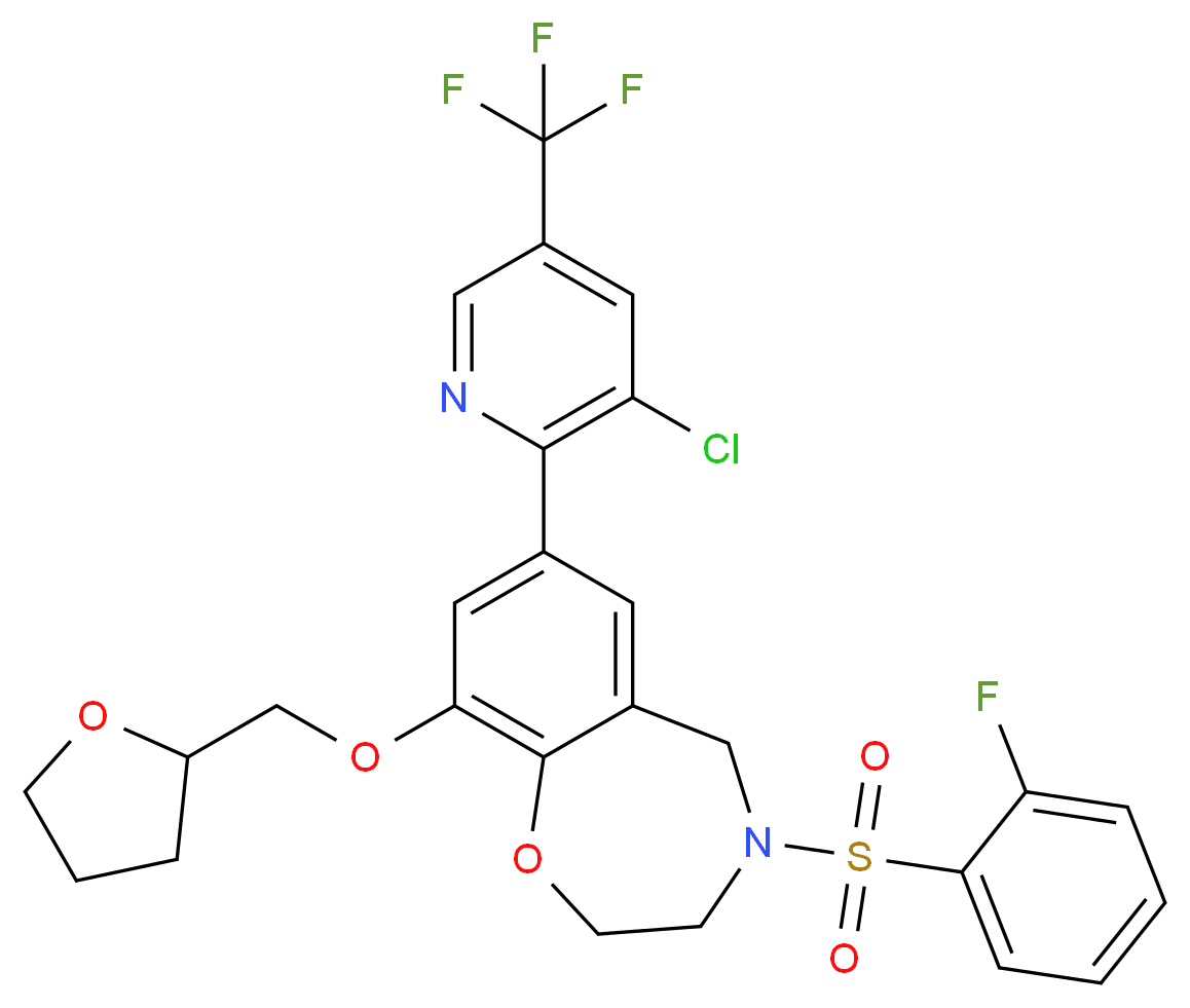 7-[3-chloro-5-(trifluoromethyl)-2-pyridinyl]-4-[(2-fluorophenyl)sulfonyl]-9-(tetrahydro-2-furanylmethoxy)-2,3,4,5-tetrahydro-1,4-benzoxazepine_Molecular_structure_CAS_)