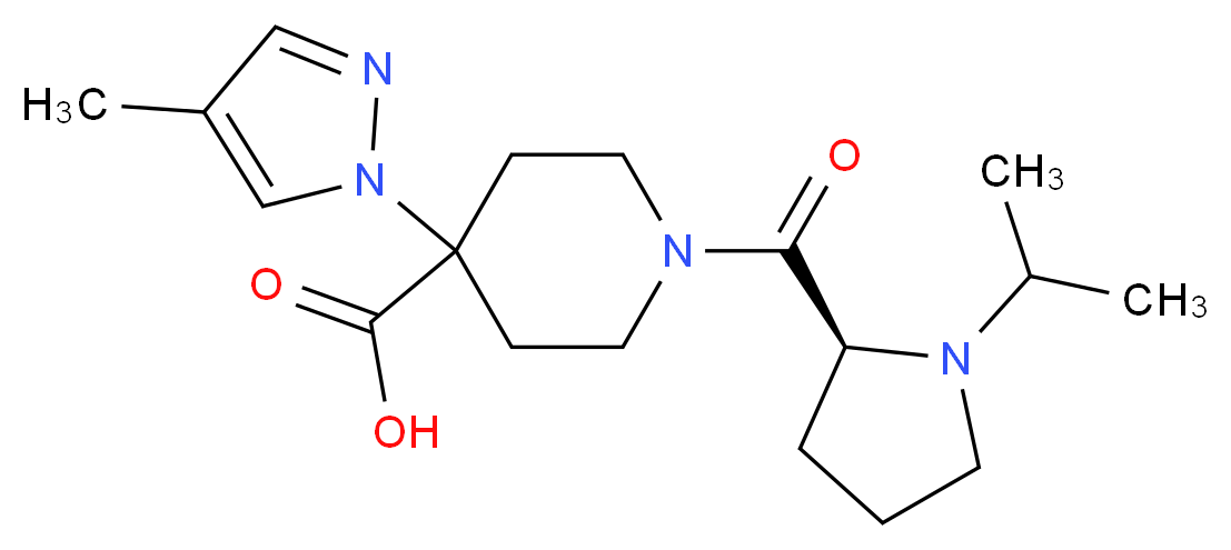1-{[(2S)-1-isopropylpyrrolidin-2-yl]carbonyl}-4-(4-methyl-1H-pyrazol-1-yl)piperidine-4-carboxylic acid_Molecular_structure_CAS_)