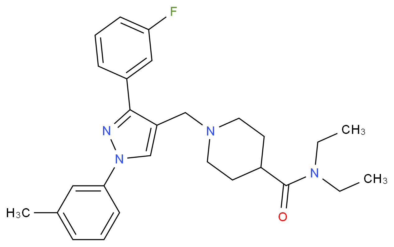 N,N-diethyl-1-{[3-(3-fluorophenyl)-1-(3-methylphenyl)-1H-pyrazol-4-yl]methyl}-4-piperidinecarboxamide_Molecular_structure_CAS_)