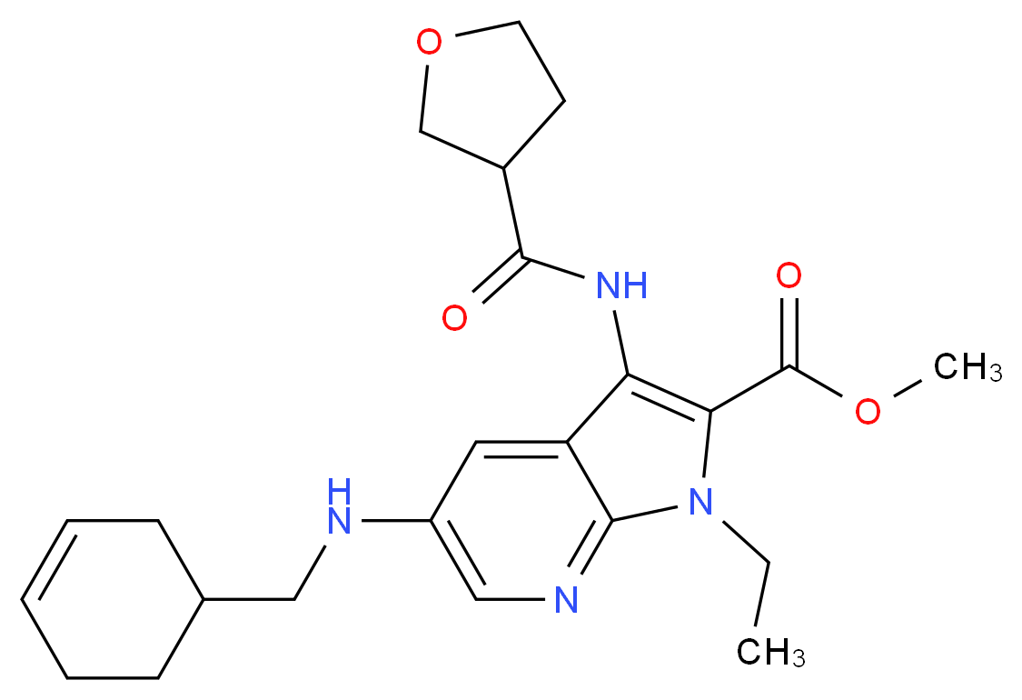 methyl 5-[(3-cyclohexen-1-ylmethyl)amino]-1-ethyl-3-[(tetrahydro-3-furanylcarbonyl)amino]-1H-pyrrolo[2,3-b]pyridine-2-carboxylate_Molecular_structure_CAS_)