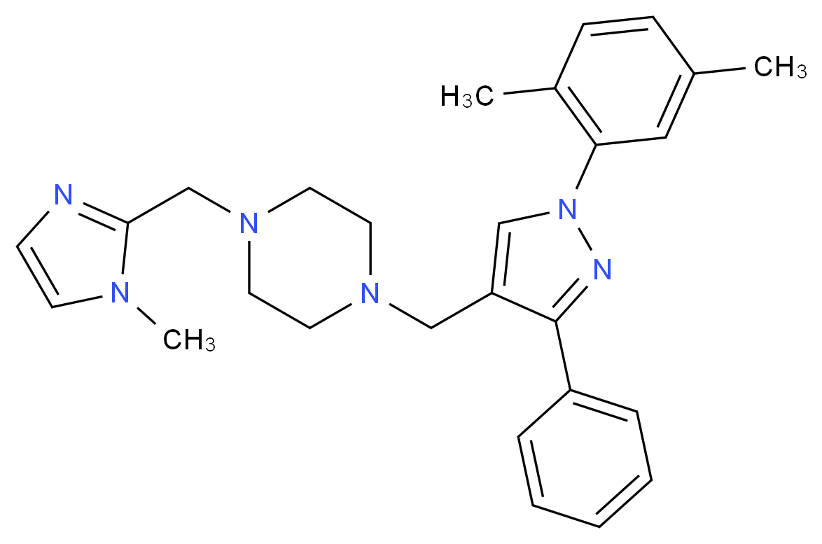 1-{[1-(2,5-dimethylphenyl)-3-phenyl-1H-pyrazol-4-yl]methyl}-4-[(1-methyl-1H-imidazol-2-yl)methyl]piperazine_Molecular_structure_CAS_)
