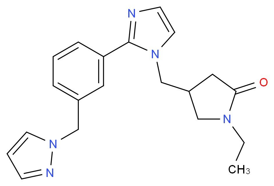 1-ethyl-4-({2-[3-(1H-pyrazol-1-ylmethyl)phenyl]-1H-imidazol-1-yl}methyl)pyrrolidin-2-one_Molecular_structure_CAS_)