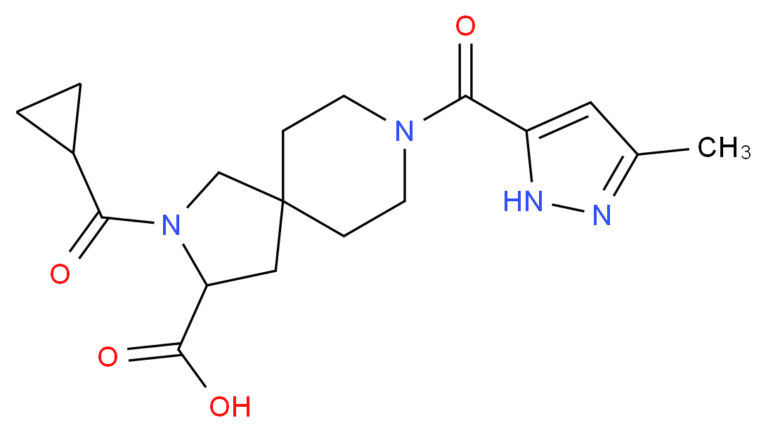 2-(cyclopropylcarbonyl)-8-[(3-methyl-1H-pyrazol-5-yl)carbonyl]-2,8-diazaspiro[4.5]decane-3-carboxylic acid_Molecular_structure_CAS_)