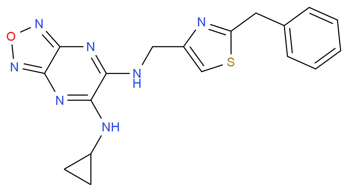 N-[(2-benzyl-1,3-thiazol-4-yl)methyl]-N'-cyclopropyl[1,2,5]oxadiazolo[3,4-b]pyrazine-5,6-diamine_Molecular_structure_CAS_)