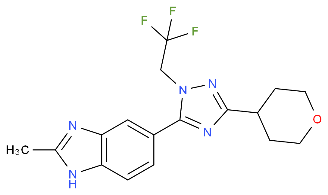 2-methyl-5-[3-(tetrahydro-2H-pyran-4-yl)-1-(2,2,2-trifluoroethyl)-1H-1,2,4-triazol-5-yl]-1H-benzimidazole_Molecular_structure_CAS_)
