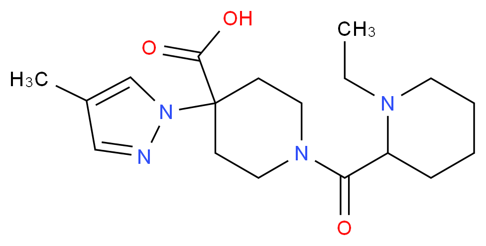 1-[(1-ethylpiperidin-2-yl)carbonyl]-4-(4-methyl-1H-pyrazol-1-yl)piperidine-4-carboxylic acid_Molecular_structure_CAS_)