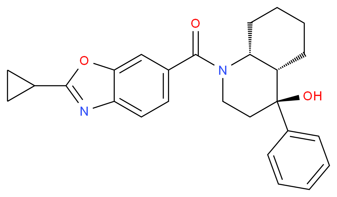 (4S*,4aS*,8aR*)-1-[(2-cyclopropyl-1,3-benzoxazol-6-yl)carbonyl]-4-phenyldecahydro-4-quinolinol_Molecular_structure_CAS_)