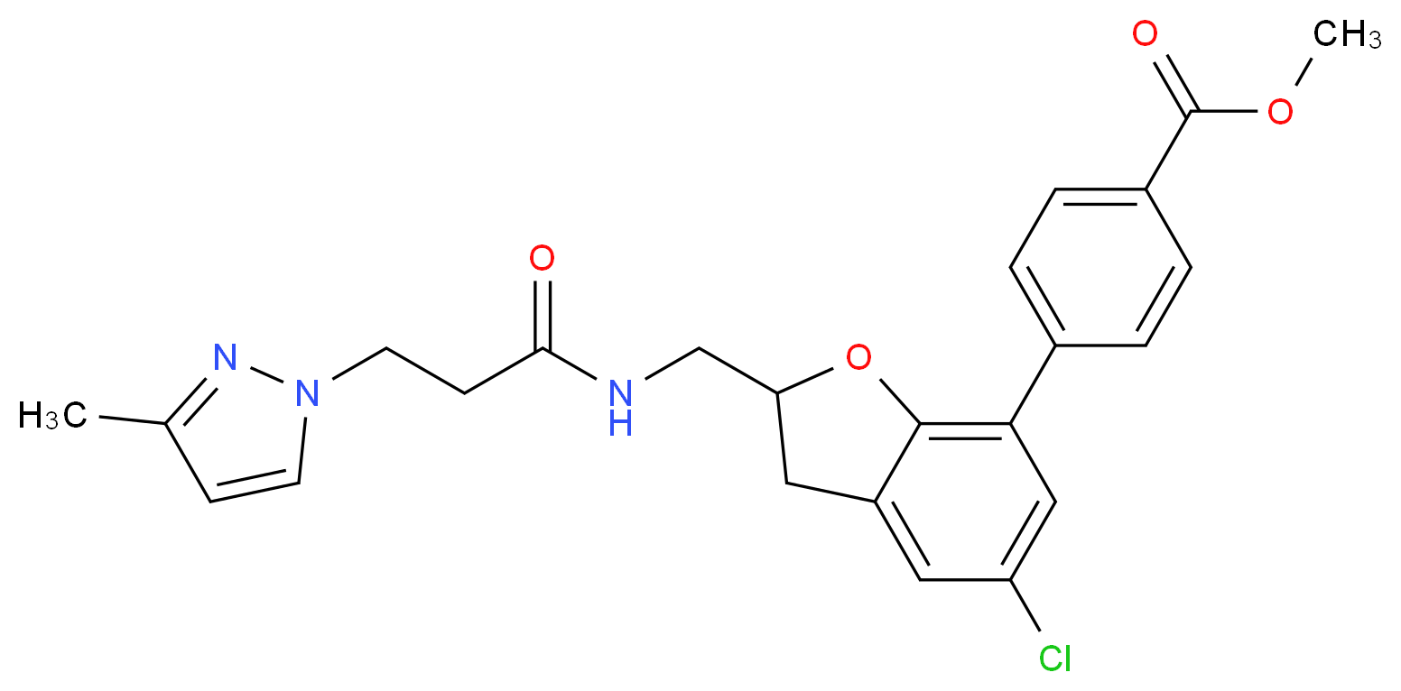 methyl 4-[5-chloro-2-({[3-(3-methyl-1H-pyrazol-1-yl)propanoyl]amino}methyl)-2,3-dihydro-1-benzofuran-7-yl]benzoate_Molecular_structure_CAS_)