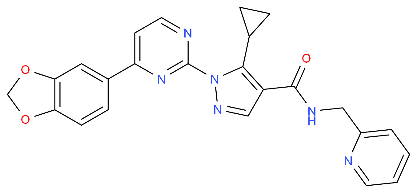 1-[4-(1,3-benzodioxol-5-yl)-2-pyrimidinyl]-5-cyclopropyl-N-(2-pyridinylmethyl)-1H-pyrazole-4-carboxamide_Molecular_structure_CAS_)
