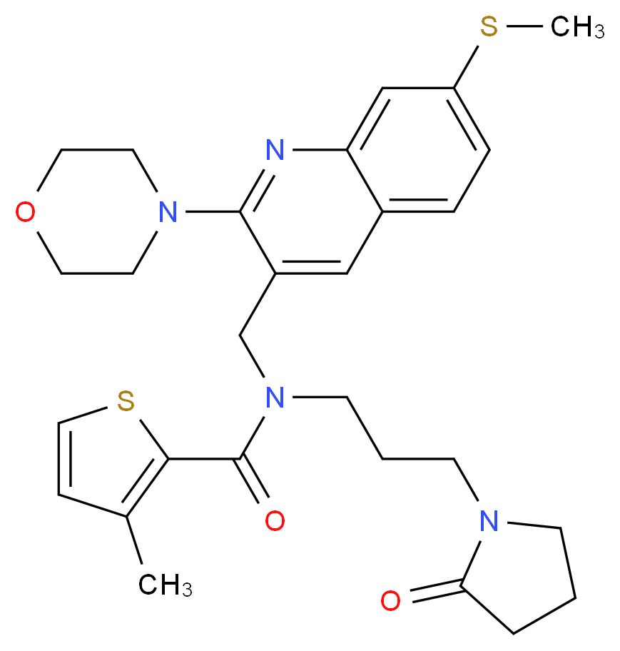 3-methyl-N-{[7-(methylthio)-2-(4-morpholinyl)-3-quinolinyl]methyl}-N-[3-(2-oxo-1-pyrrolidinyl)propyl]-2-thiophenecarboxamide_Molecular_structure_CAS_)