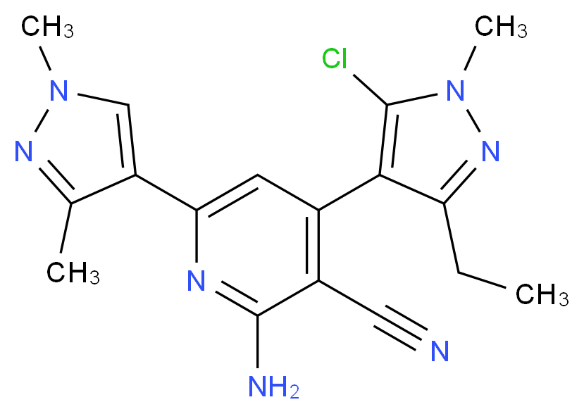2-amino-4-(5-chloro-3-ethyl-1-methyl-1H-pyrazol-4-yl)-6-(1,3-dimethyl-1H-pyrazol-4-yl)nicotinonitrile_Molecular_structure_CAS_)