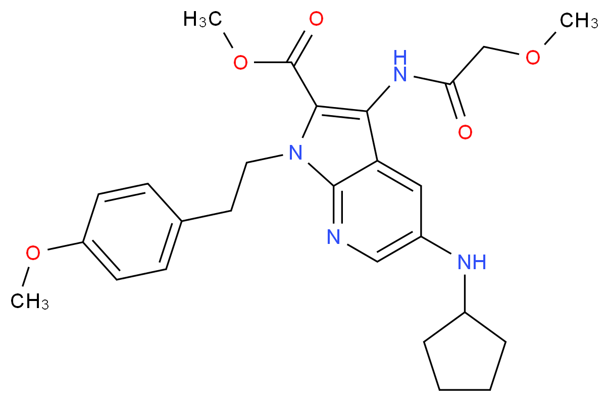 methyl 5-(cyclopentylamino)-3-[(methoxyacetyl)amino]-1-[2-(4-methoxyphenyl)ethyl]-1H-pyrrolo[2,3-b]pyridine-2-carboxylate_Molecular_structure_CAS_)