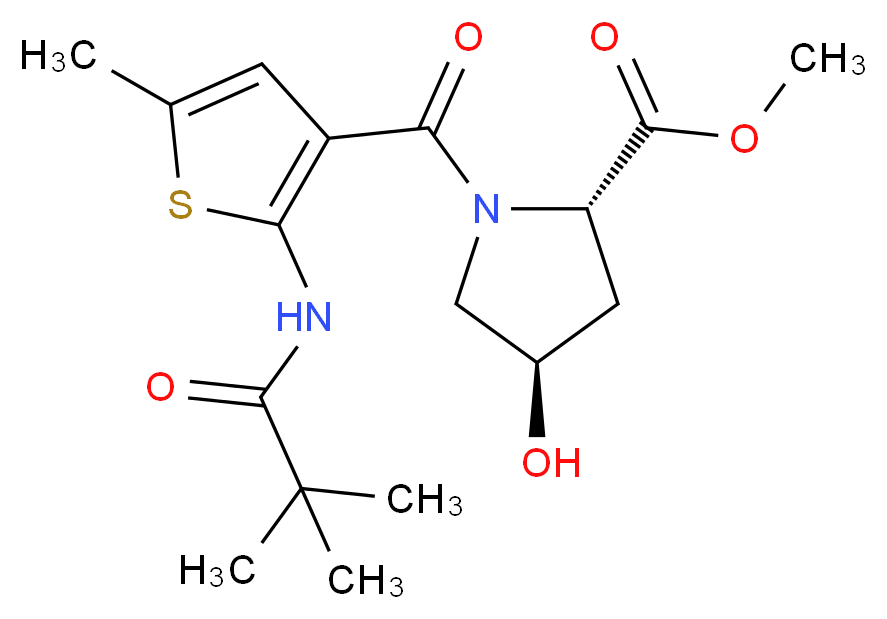 methyl (2S*,4R*)-1-({2-[(2,2-dimethylpropanoyl)amino]-5-methyl-3-thienyl}carbonyl)-4-hydroxypyrrolidine-2-carboxylate_Molecular_structure_CAS_)