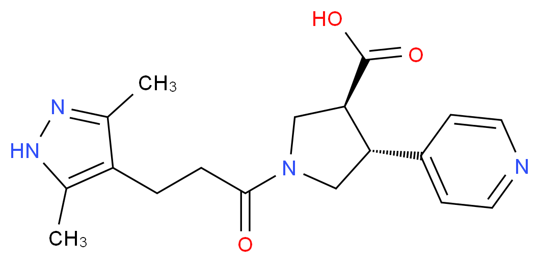 (3S*,4R*)-1-[3-(3,5-dimethyl-1H-pyrazol-4-yl)propanoyl]-4-pyridin-4-ylpyrrolidine-3-carboxylic acid_Molecular_structure_CAS_)