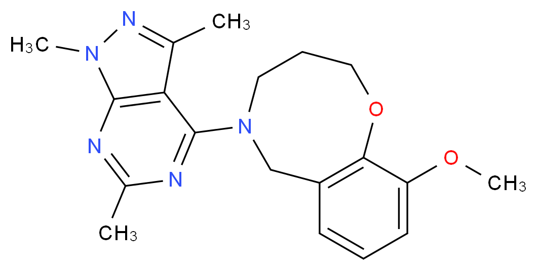 10-methoxy-5-(1,3,6-trimethyl-1H-pyrazolo[3,4-d]pyrimidin-4-yl)-3,4,5,6-tetrahydro-2H-1,5-benzoxazocine_Molecular_structure_CAS_)