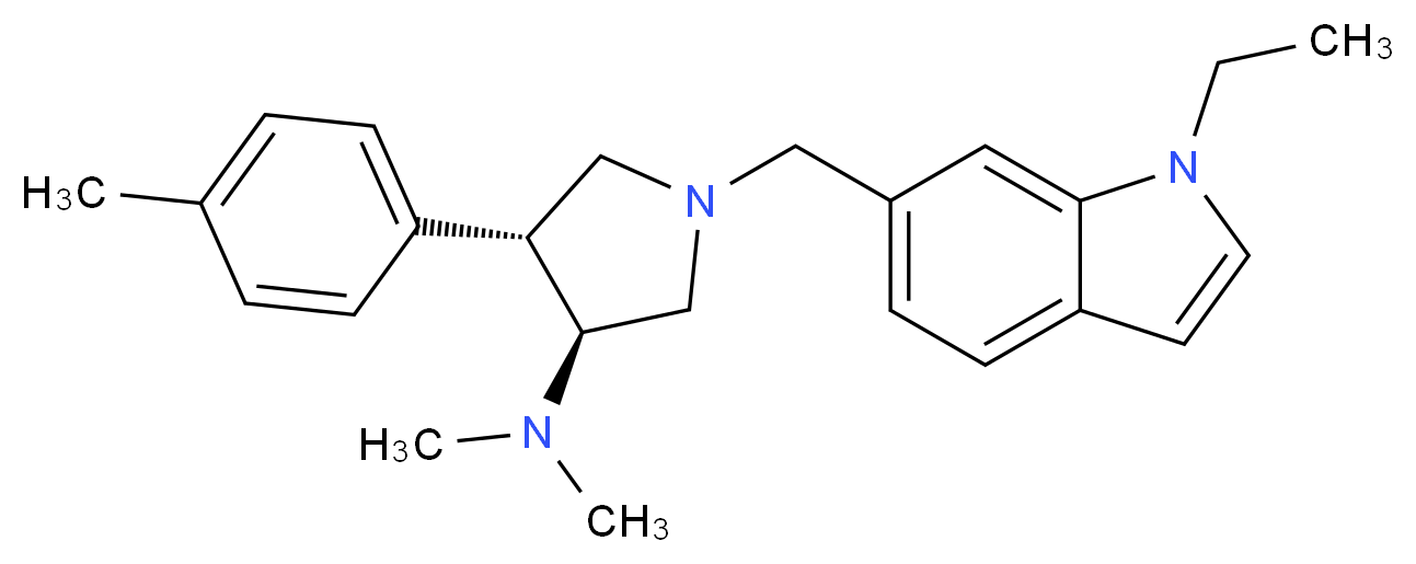 (3S*,4R*)-1-[(1-ethyl-1H-indol-6-yl)methyl]-N,N-dimethyl-4-(4-methylphenyl)pyrrolidin-3-amine_Molecular_structure_CAS_)