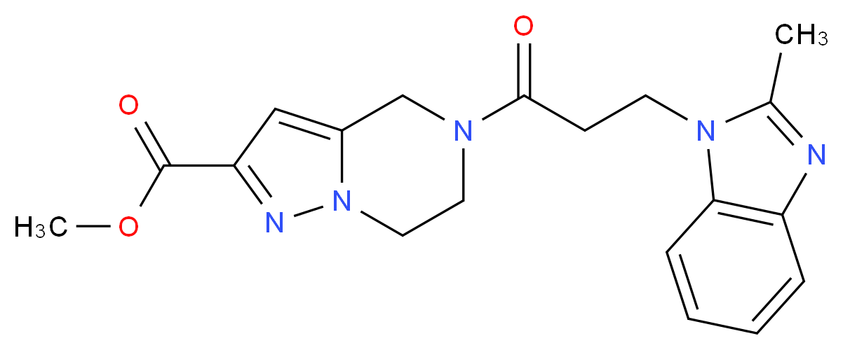 methyl 5-[3-(2-methyl-1H-benzimidazol-1-yl)propanoyl]-4,5,6,7-tetrahydropyrazolo[1,5-a]pyrazine-2-carboxylate_Molecular_structure_CAS_)