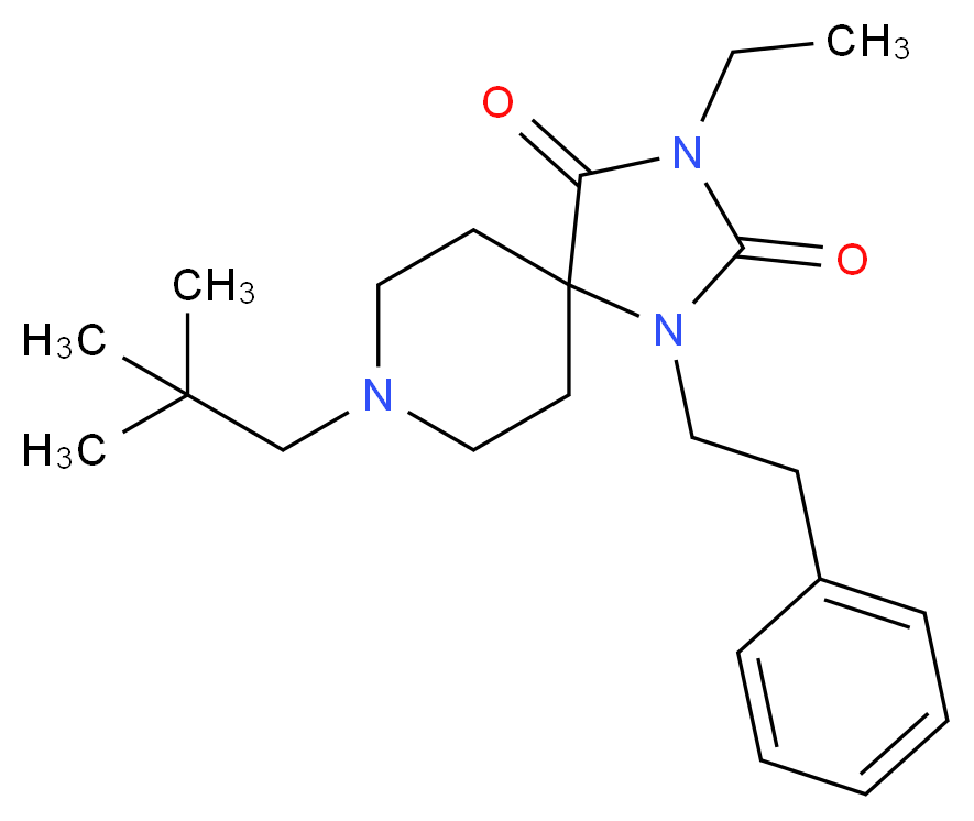 8-(2,2-dimethylpropyl)-3-ethyl-1-(2-phenylethyl)-1,3,8-triazaspiro[4.5]decane-2,4-dione_Molecular_structure_CAS_)