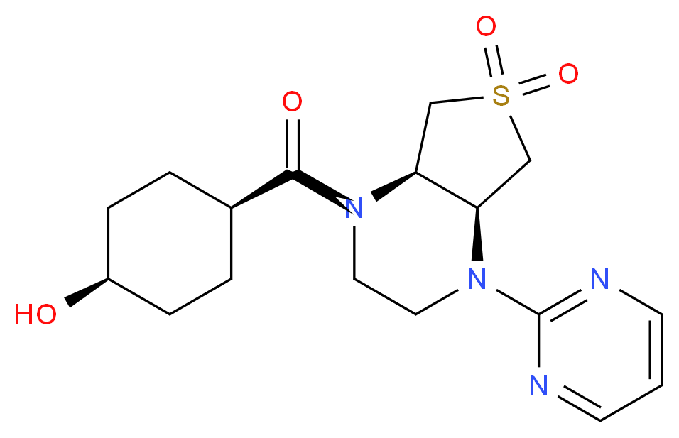 cis-4-{[(4aS*,7aR*)-6,6-dioxido-4-pyrimidin-2-ylhexahydrothieno[3,4-b]pyrazin-1(2H)-yl]carbonyl}cyclohexanol_Molecular_structure_CAS_)