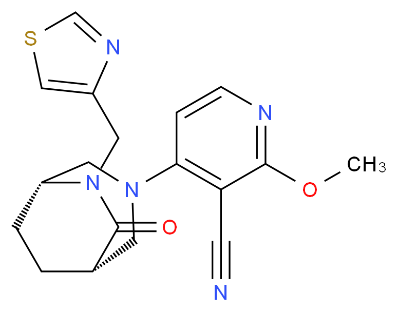 2-methoxy-4-[(1S*,5R*)-7-oxo-6-(1,3-thiazol-4-ylmethyl)-3,6-diazabicyclo[3.2.2]non-3-yl]nicotinonitrile_Molecular_structure_CAS_)