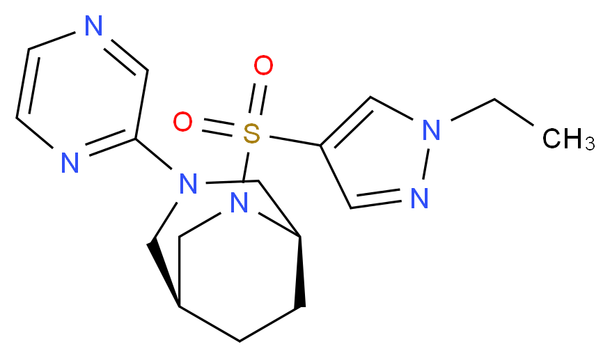 (1S*,5R*)-6-[(1-ethyl-1H-pyrazol-4-yl)sulfonyl]-3-(2-pyrazinyl)-3,6-diazabicyclo[3.2.2]nonane_Molecular_structure_CAS_)