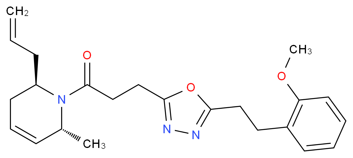 (2R*,6R*)-2-allyl-1-(3-{5-[2-(2-methoxyphenyl)ethyl]-1,3,4-oxadiazol-2-yl}propanoyl)-6-methyl-1,2,3,6-tetrahydropyridine_Molecular_structure_CAS_)