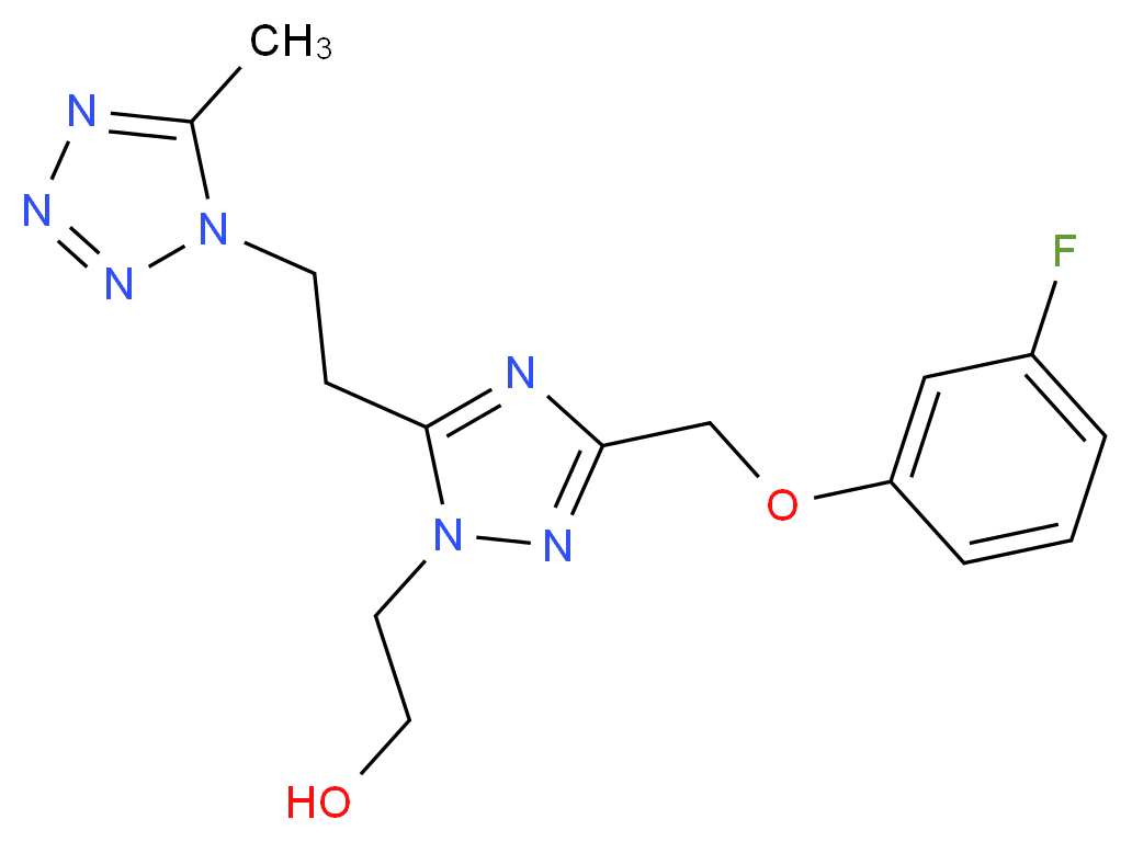 2-{3-[(3-fluorophenoxy)methyl]-5-[2-(5-methyl-1H-tetrazol-1-yl)ethyl]-1H-1,2,4-triazol-1-yl}ethanol_Molecular_structure_CAS_)