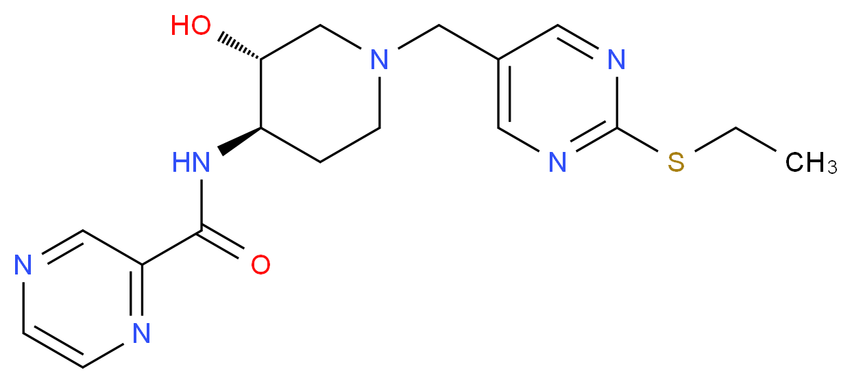 N-((3R*,4R*)-1-{[2-(ethylthio)pyrimidin-5-yl]methyl}-3-hydroxypiperidin-4-yl)pyrazine-2-carboxamide_Molecular_structure_CAS_)