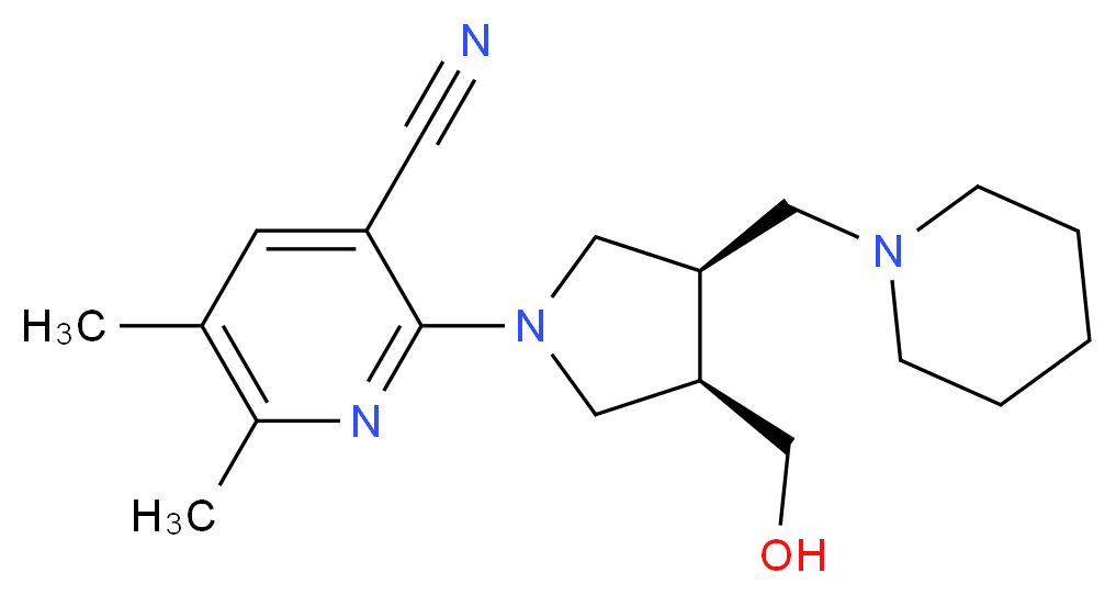 2-[(3R*,4R*)-3-(hydroxymethyl)-4-(piperidin-1-ylmethyl)pyrrolidin-1-yl]-5,6-dimethylnicotinonitrile_Molecular_structure_CAS_)