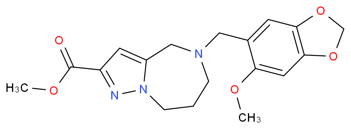 methyl 5-[(6-methoxy-1,3-benzodioxol-5-yl)methyl]-5,6,7,8-tetrahydro-4H-pyrazolo[1,5-a][1,4]diazepine-2-carboxylate_Molecular_structure_CAS_)