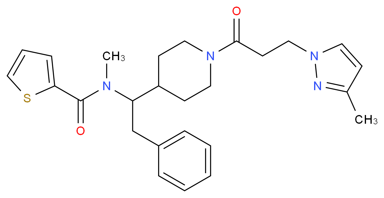 N-methyl-N-(1-{1-[3-(3-methyl-1H-pyrazol-1-yl)propanoyl]-4-piperidinyl}-2-phenylethyl)-2-thiophenecarboxamide_Molecular_structure_CAS_)