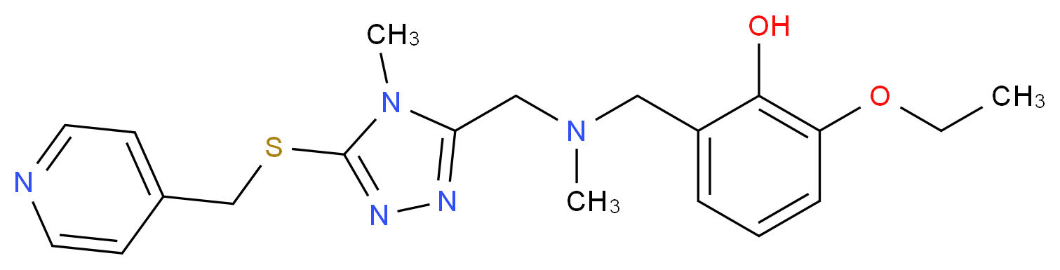2-ethoxy-6-{[methyl({4-methyl-5-[(4-pyridinylmethyl)thio]-4H-1,2,4-triazol-3-yl}methyl)amino]methyl}phenol_Molecular_structure_CAS_)