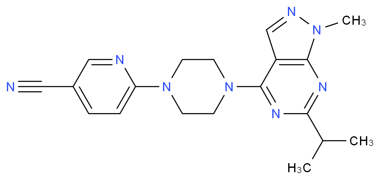 6-[4-(6-isopropyl-1-methyl-1H-pyrazolo[3,4-d]pyrimidin-4-yl)-1-piperazinyl]nicotinonitrile_Molecular_structure_CAS_)
