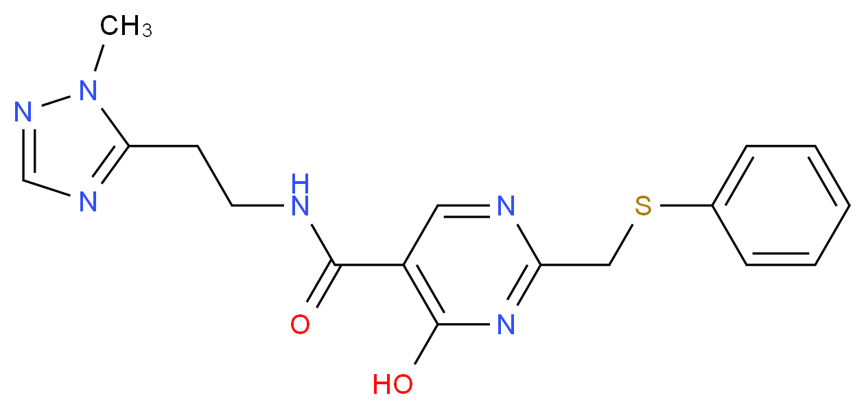4-hydroxy-N-[2-(1-methyl-1H-1,2,4-triazol-5-yl)ethyl]-2-[(phenylthio)methyl]pyrimidine-5-carboxamide_Molecular_structure_CAS_)