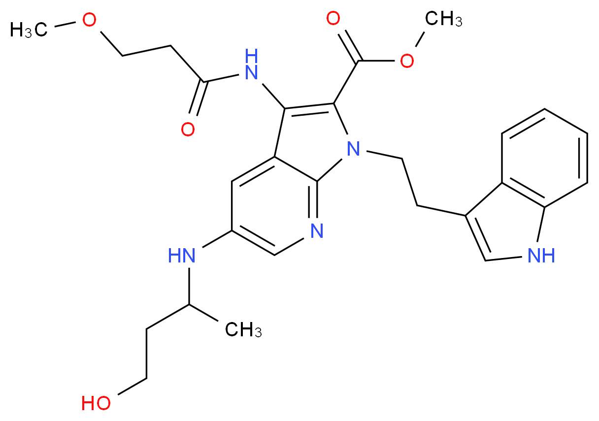 methyl 5-[(3-hydroxy-1-methylpropyl)amino]-1-[2-(1H-indol-3-yl)ethyl]-3-[(3-methoxypropanoyl)amino]-1H-pyrrolo[2,3-b]pyridine-2-carboxylate_Molecular_structure_CAS_)