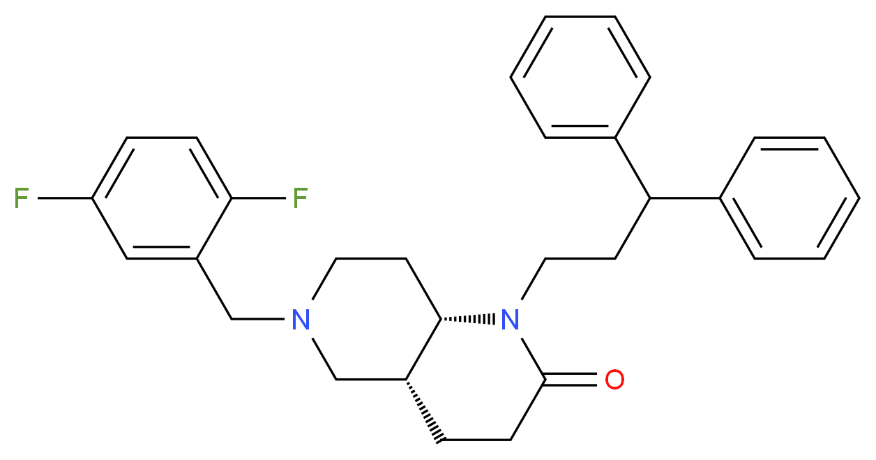 (4aR*,8aS*)-6-(2,5-difluorobenzyl)-1-(3,3-diphenylpropyl)octahydro-1,6-naphthyridin-2(1H)-one_Molecular_structure_CAS_)