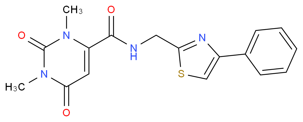 1,3-dimethyl-2,6-dioxo-N-[(4-phenyl-1,3-thiazol-2-yl)methyl]-1,2,3,6-tetrahydropyrimidine-4-carboxamide_Molecular_structure_CAS_)