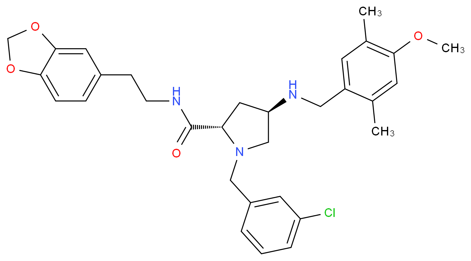 (4R)-N-[2-(1,3-benzodioxol-5-yl)ethyl]-1-(3-chlorobenzyl)-4-[(4-methoxy-2,5-dimethylbenzyl)amino]-L-prolinamide_Molecular_structure_CAS_)