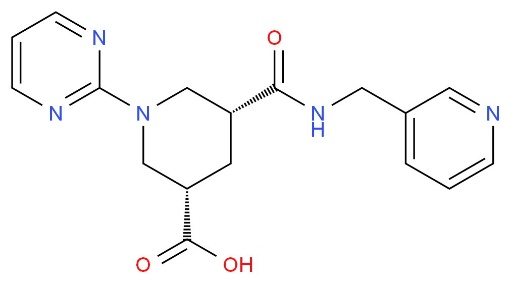 (3S*,5R*)-5-{[(3-pyridinylmethyl)amino]carbonyl}-1-(2-pyrimidinyl)-3-piperidinecarboxylic acid_Molecular_structure_CAS_)