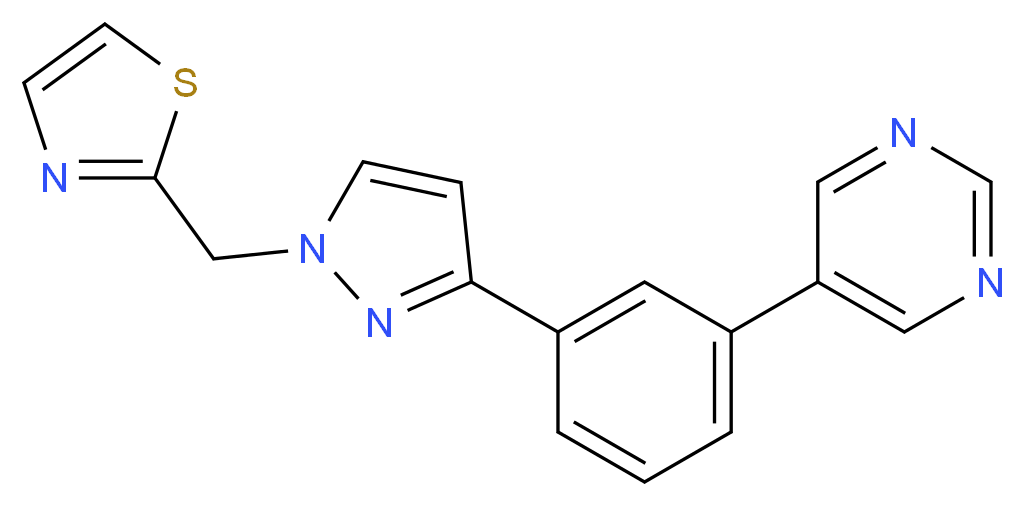 5-{3-[1-(1,3-thiazol-2-ylmethyl)-1H-pyrazol-3-yl]phenyl}pyrimidine_Molecular_structure_CAS_)