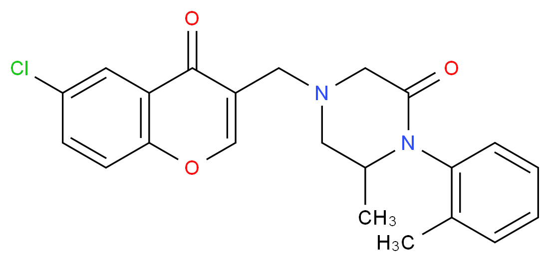 4-[(6-chloro-4-oxo-4H-chromen-3-yl)methyl]-6-methyl-1-(2-methylphenyl)-2-piperazinone_Molecular_structure_CAS_)