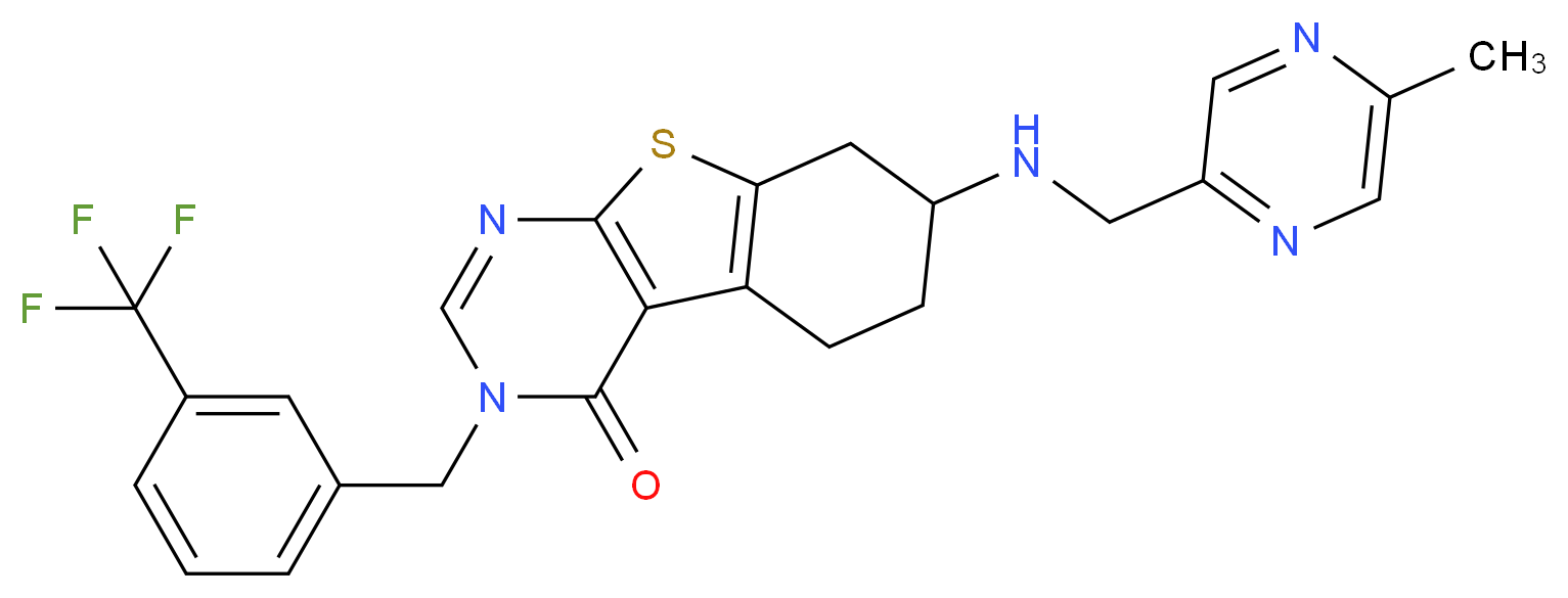 7-{[(5-methyl-2-pyrazinyl)methyl]amino}-3-[3-(trifluoromethyl)benzyl]-5,6,7,8-tetrahydro[1]benzothieno[2,3-d]pyrimidin-4(3H)-one_Molecular_structure_CAS_)