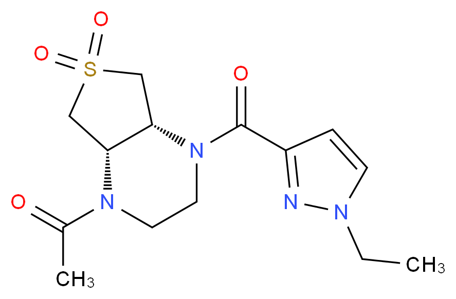 (4aR*,7aS*)-1-acetyl-4-[(1-ethyl-1H-pyrazol-3-yl)carbonyl]octahydrothieno[3,4-b]pyrazine 6,6-dioxide_Molecular_structure_CAS_)