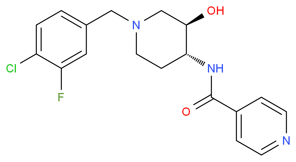 N-[(3R*,4R*)-1-(4-chloro-3-fluorobenzyl)-3-hydroxypiperidin-4-yl]isonicotinamide_Molecular_structure_CAS_)