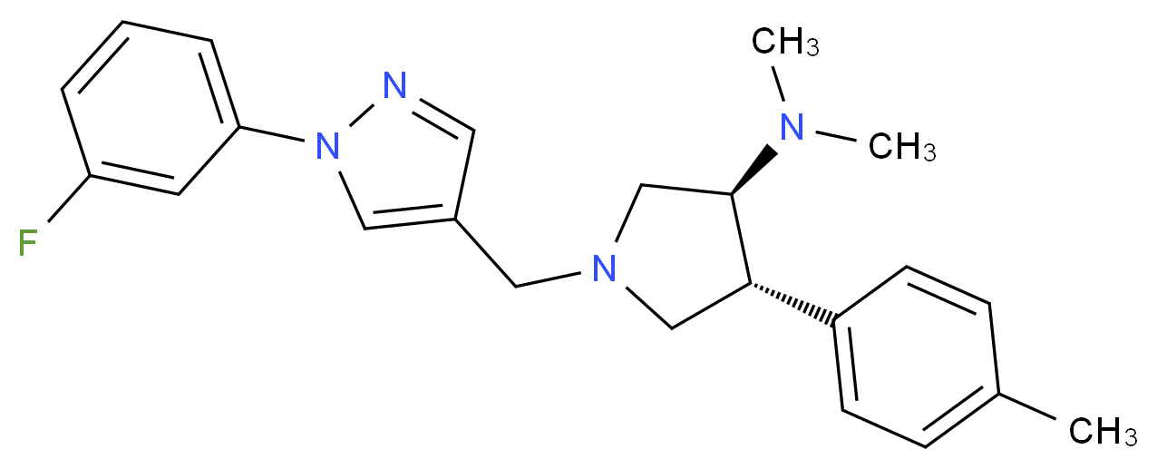 (3S*,4R*)-1-{[1-(3-fluorophenyl)-1H-pyrazol-4-yl]methyl}-N,N-dimethyl-4-(4-methylphenyl)pyrrolidin-3-amine_Molecular_structure_CAS_)
