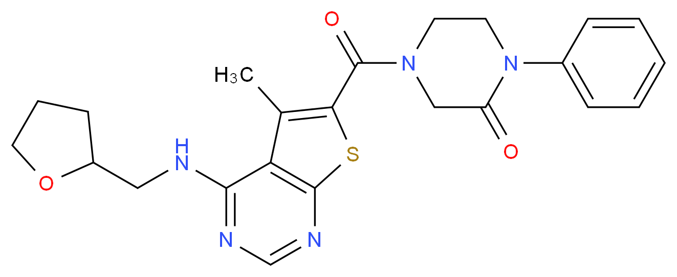 4-({5-methyl-4-[(tetrahydro-2-furanylmethyl)amino]thieno[2,3-d]pyrimidin-6-yl}carbonyl)-1-phenyl-2-piperazinone_Molecular_structure_CAS_)
