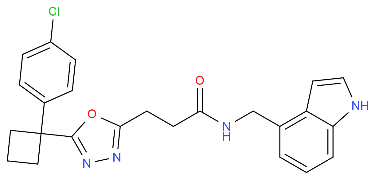 3-{5-[1-(4-chlorophenyl)cyclobutyl]-1,3,4-oxadiazol-2-yl}-N-(1H-indol-4-ylmethyl)propanamide_Molecular_structure_CAS_)