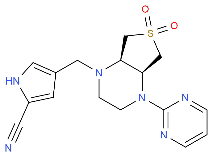 4-{[(4aS*,7aR*)-6,6-dioxido-4-pyrimidin-2-ylhexahydrothieno[3,4-b]pyrazin-1(2H)-yl]methyl}-1H-pyrrole-2-carbonitrile_Molecular_structure_CAS_)