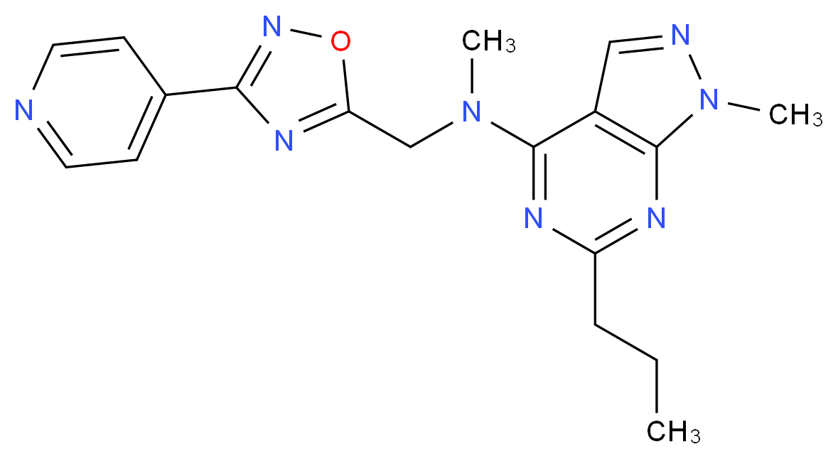 N,1-dimethyl-6-propyl-N-[(3-pyridin-4-yl-1,2,4-oxadiazol-5-yl)methyl]-1H-pyrazolo[3,4-d]pyrimidin-4-amine_Molecular_structure_CAS_)