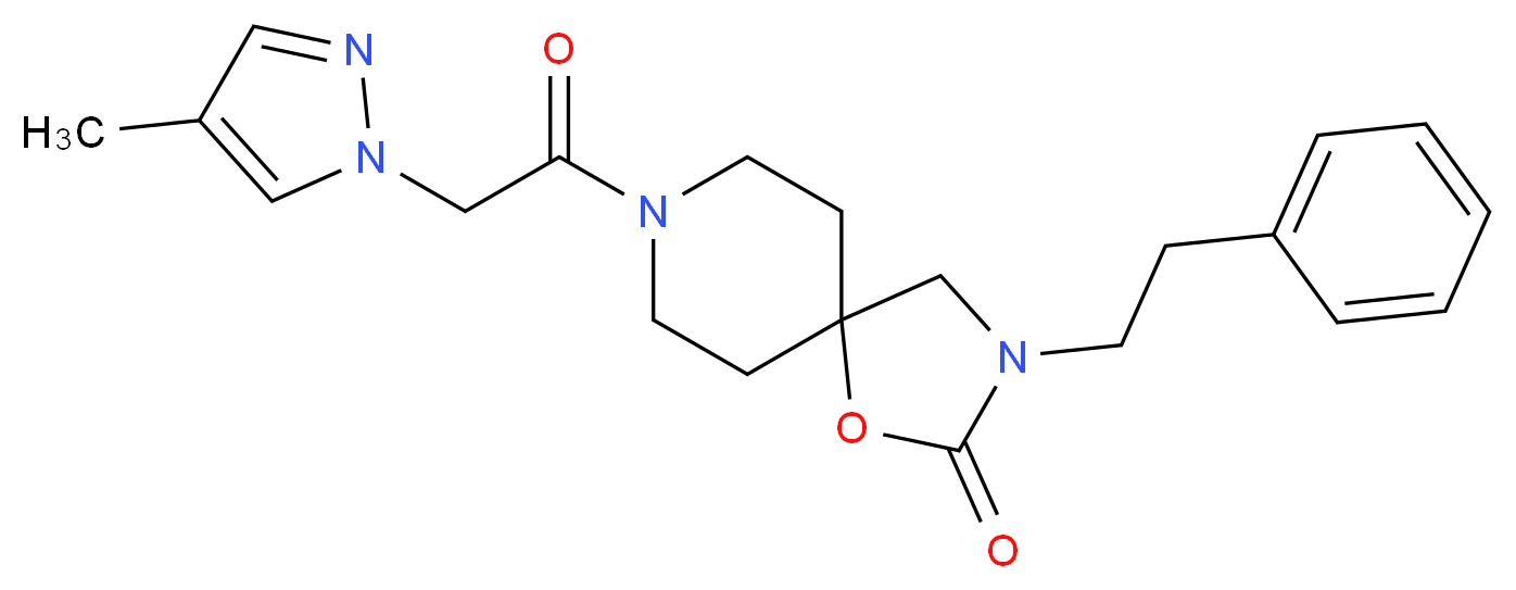 8-[(4-methyl-1H-pyrazol-1-yl)acetyl]-3-(2-phenylethyl)-1-oxa-3,8-diazaspiro[4.5]decan-2-one_Molecular_structure_CAS_)